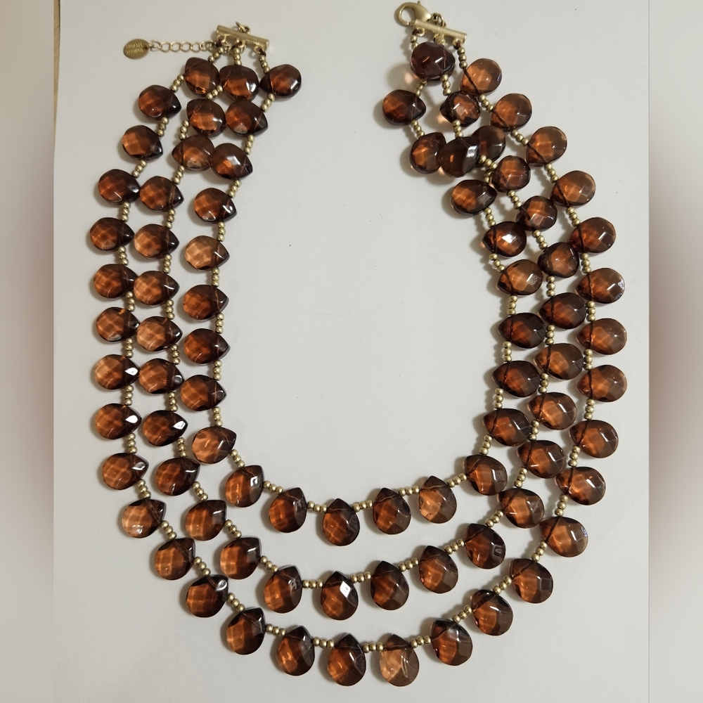 DANIELLE STEVENS GLASS TEARDROP BEADED TRIPLE STRAND NECKLACE